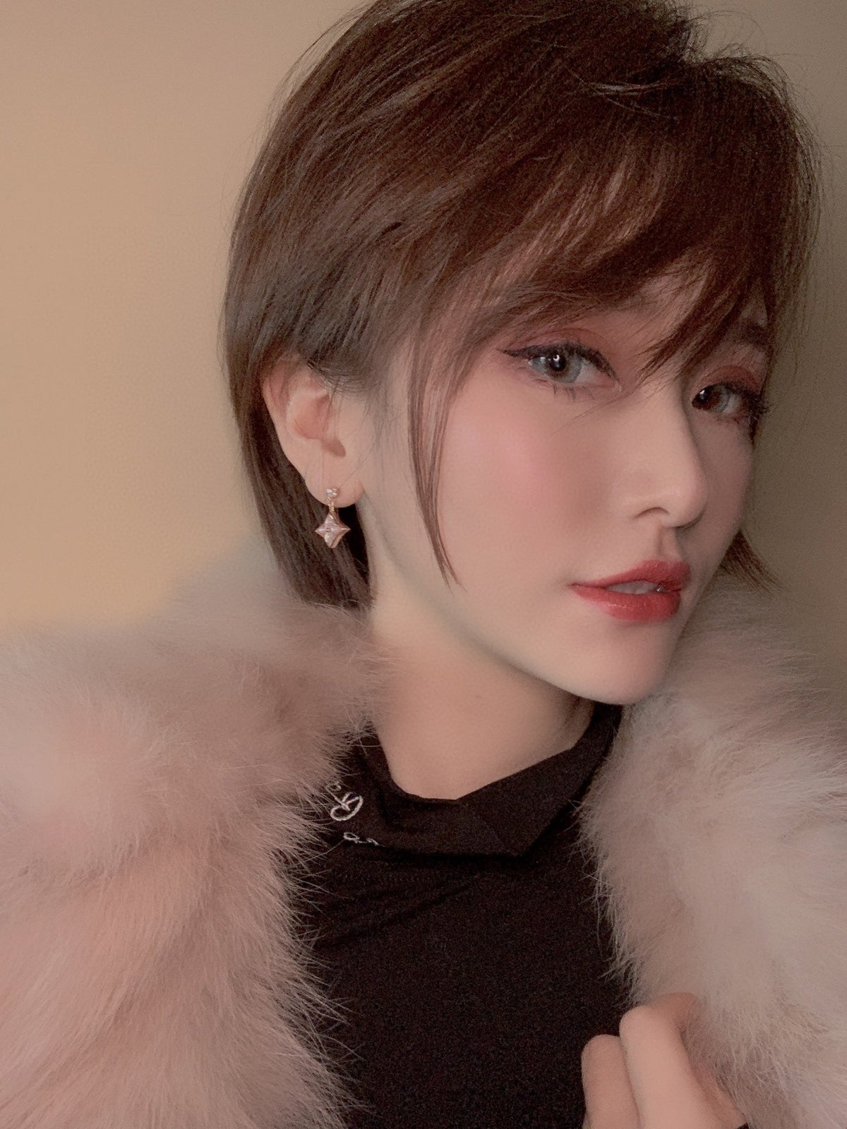 [Resenly Jewelry]DOUBLE STAR PINK GOLD MOP DROP EARRINGS