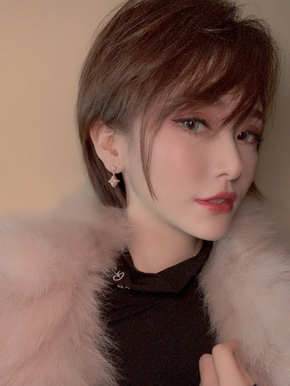[Resenly Jewelry]DOUBLE STAR PINK GOLD MOP DROP EARRINGS