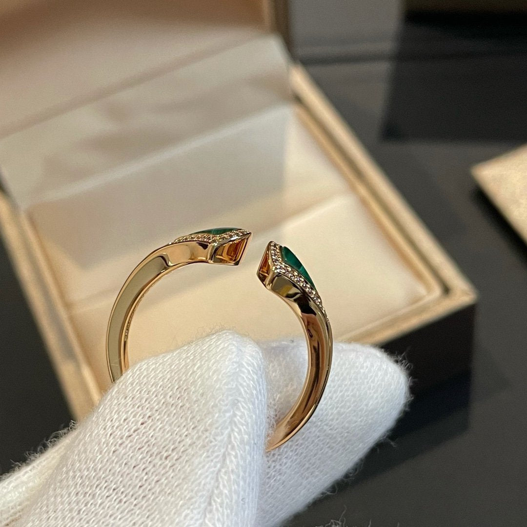 [Resenly Jewelry]DREAM MALACHITE DIAMOND OPEN RING
