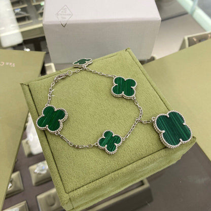 [Resenly Jewelry]CLOVER 5 MOTIFS SIVLER MALACHITE BRACELET