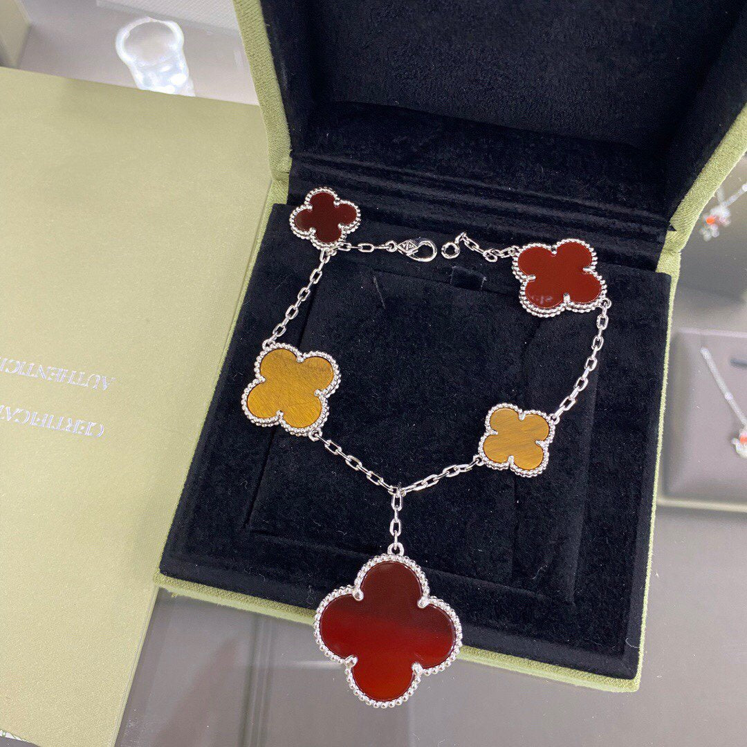 [Resenly Jewelry]CLOVER 5 MOTIFS SIVLER CARNELIAN TIGER EYE BRACELET