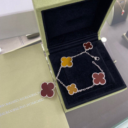 [Resenly Jewelry]CLOVER 5 MOTIFS SIVLER CARNELIAN TIGER EYE BRACELET