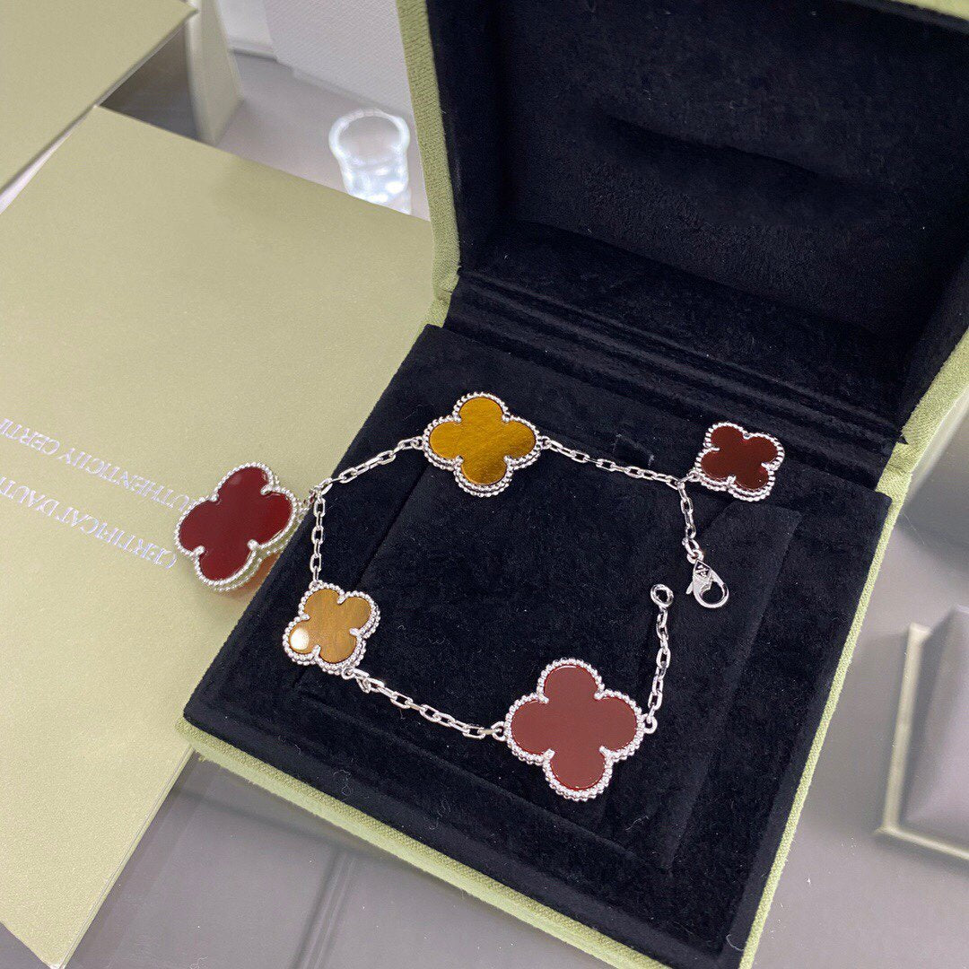 [Resenly Jewelry]CLOVER 5 MOTIFS SIVLER CARNELIAN TIGER EYE BRACELET