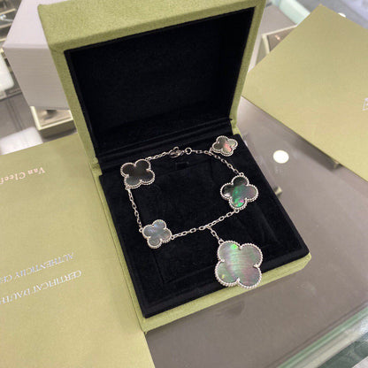 [Resenly Jewelry]CLOVER 5 MOTIFS SIVLER DARK MOP BRACELET