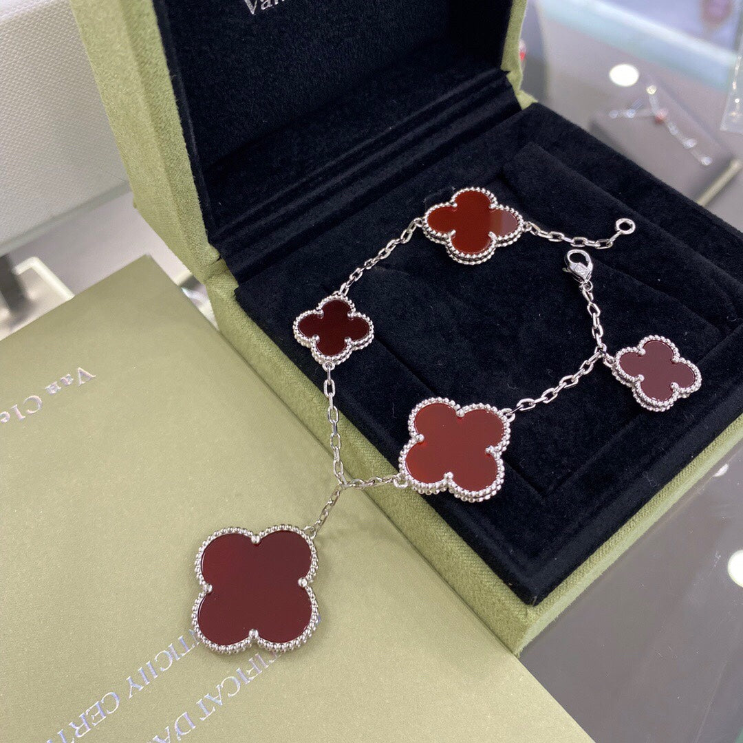 [Resenly Jewelry]CLOVER 5 MOTIFS SIVLER CARNELIAN BRACELET