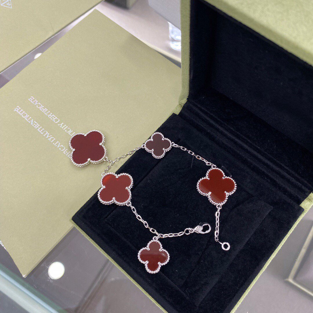 [Resenly Jewelry]CLOVER 5 MOTIFS SIVLER CARNELIAN BRACELET