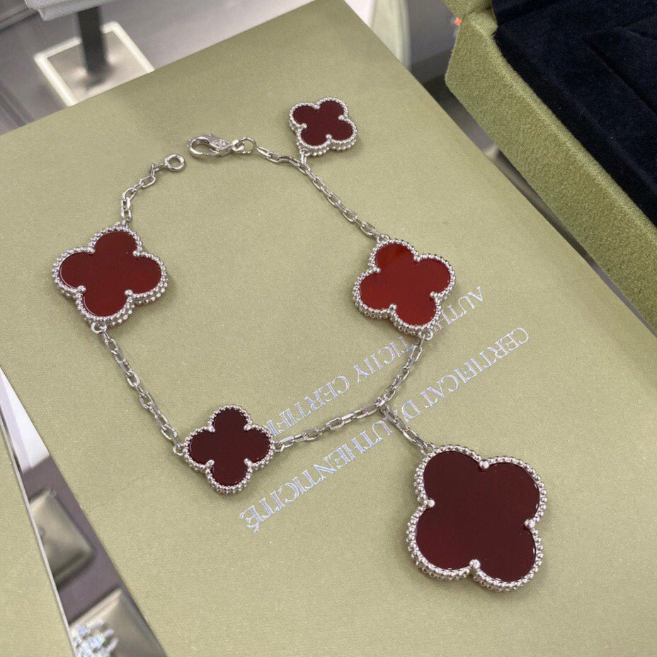 [Resenly Jewelry]CLOVER 5 MOTIFS SIVLER CARNELIAN BRACELET
