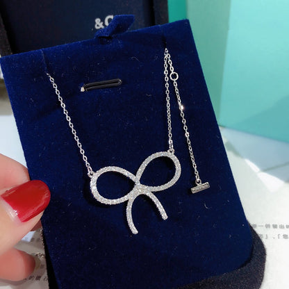[Resenly Jewelry]CLAW SET RHODIUM PLATED BOW NECKLACE