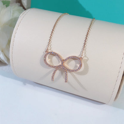 [Resenly Jewelry]CLAW SET RHODIUM PLATED BOW NECKLACE