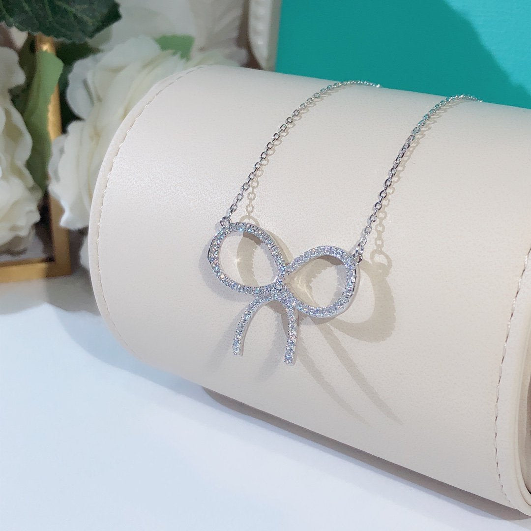 [Resenly Jewelry]CLAW SET RHODIUM PLATED BOW NECKLACE