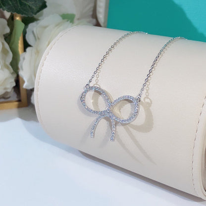 [Resenly Jewelry]CLAW SET RHODIUM PLATED BOW NECKLACE