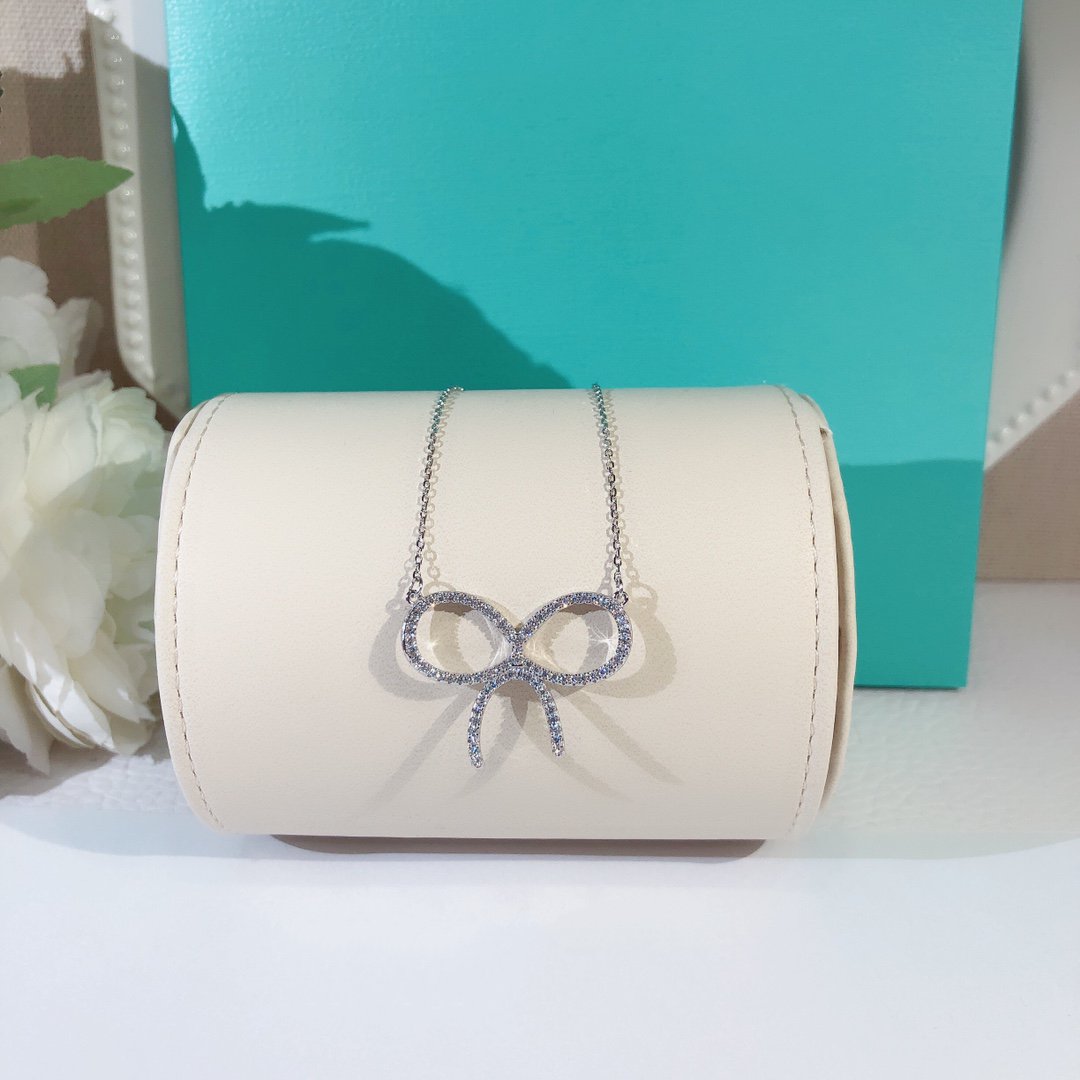 [Resenly Jewelry]CLAW SET RHODIUM PLATED BOW NECKLACE