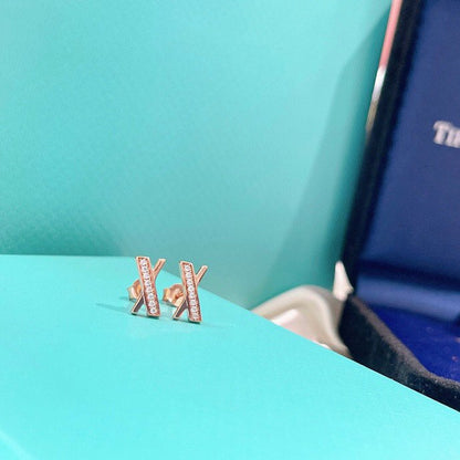 [Resenly Jewelry]X EARRINGS ROSE GOLD DIAMONDS