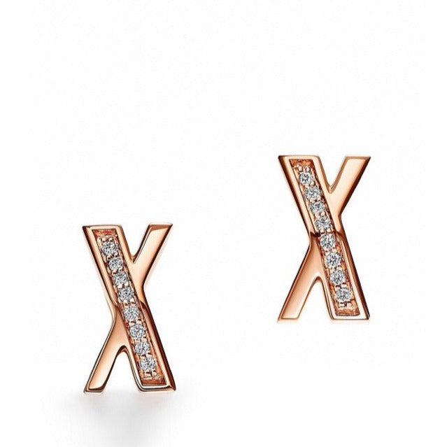 [Resenly Jewelry]X EARRINGS ROSE GOLD DIAMONDS