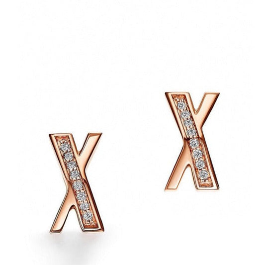 [Resenly Jewelry]X EARRINGS ROSE GOLD DIAMONDS