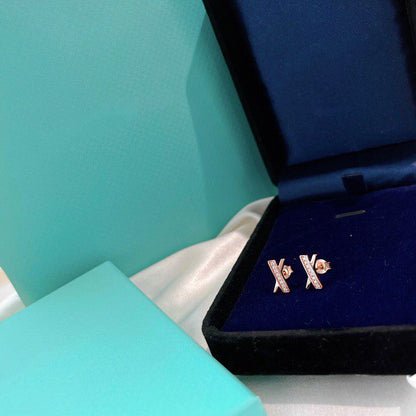 [Resenly Jewelry]X EARRINGS ROSE GOLD DIAMONDS