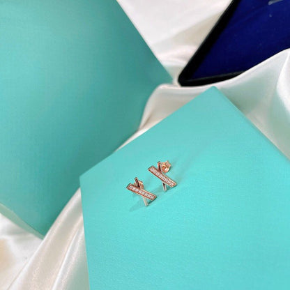 [Resenly Jewelry]X EARRINGS ROSE GOLD DIAMONDS