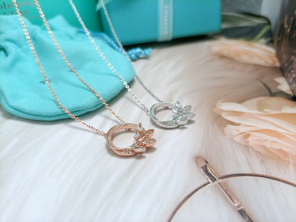 [Resenly Jewelry]DIAMOND VINE CIRCLE PENDANT PLATINUM NECKLACE