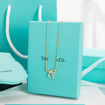 [Resenly Jewelry]RIBBON NECKLACE BOW PENDANT DIAMOND CHARM CHAIN