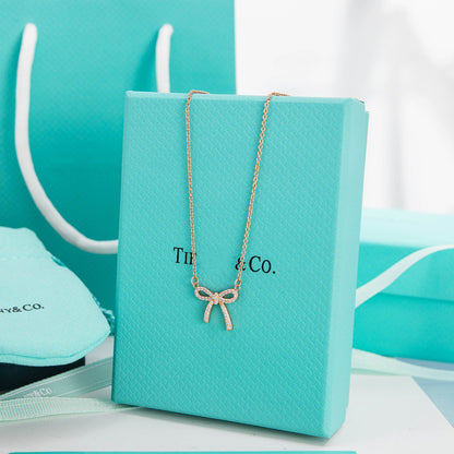 [Resenly Jewelry]RIBBON NECKLACE BOW PENDANT DIAMOND CHARM CHAIN