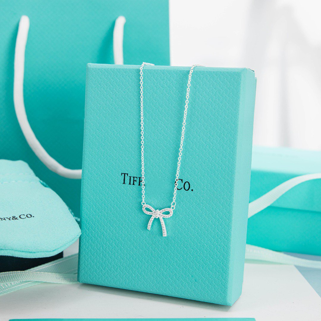 [Resenly Jewelry]RIBBON NECKLACE BOW PENDANT DIAMOND CHARM CHAIN