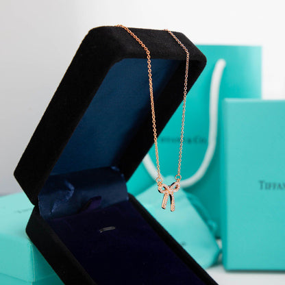 [Resenly Jewelry]RIBBON NECKLACE BOW PENDANT DIAMOND CHARM CHAIN