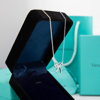 [Resenly Jewelry]RIBBON NECKLACE BOW PENDANT DIAMOND CHARM CHAIN