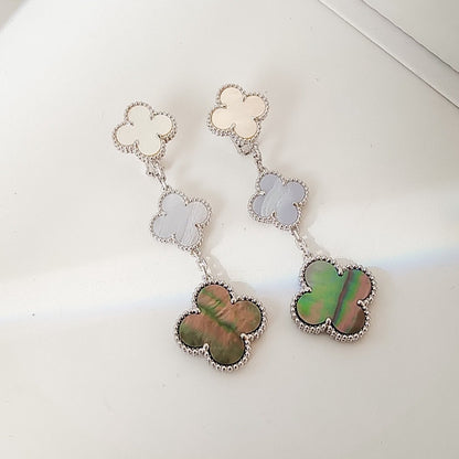 [Resenly Jewelry]CLOVER 3 MOTIFS CHALCEDONY DARK MOP SILVER EARRINGS
