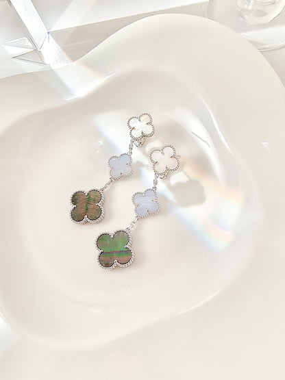 [Resenly Jewelry]CLOVER 3 MOTIFS CHALCEDONY DARK MOP SILVER EARRINGS