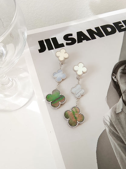 [Resenly Jewelry]CLOVER 3 MOTIFS CHALCEDONY DARK MOP SILVER EARRINGS