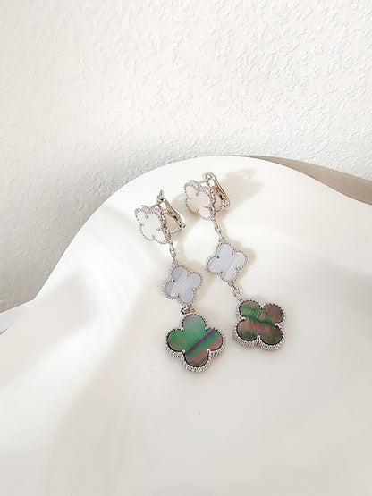 [Resenly Jewelry]CLOVER 3 MOTIFS CHALCEDONY DARK MOP SILVER EARRINGS