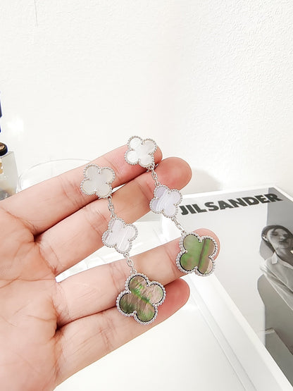 [Resenly Jewelry]CLOVER 3 MOTIFS CHALCEDONY DARK MOP SILVER EARRINGS