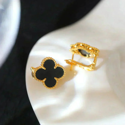 [Resenly Jewelry]CLOVER MEDIUM 1 MOTIFS  ONYX STUD EARRINGS
