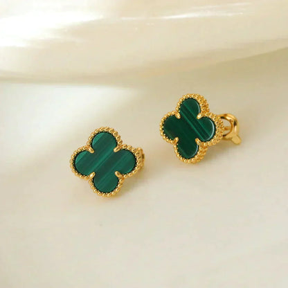 [Resenly Jewelry]CLOVER MEDIUM 1 MOTIFS MALACHITE  EARRINGS