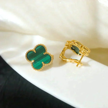 [Resenly Jewelry]CLOVER MEDIUM 1 MOTIFS MALACHITE  EARRINGS