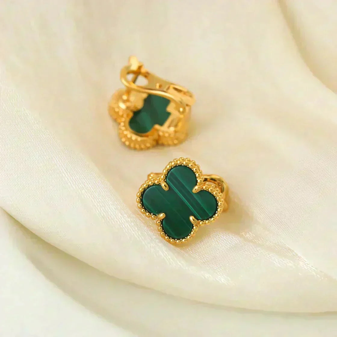 [Resenly Jewelry]CLOVER MEDIUM 1 MOTIFS MALACHITE  EARRINGS
