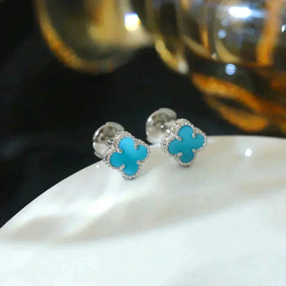 [Resenly Jewelry]CLOVER MINI 9.5MM ONYX STUD EARRINGS SILVER