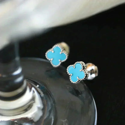 [Resenly Jewelry]CLOVER MINI 9.5MM ONYX STUD EARRINGS SILVER