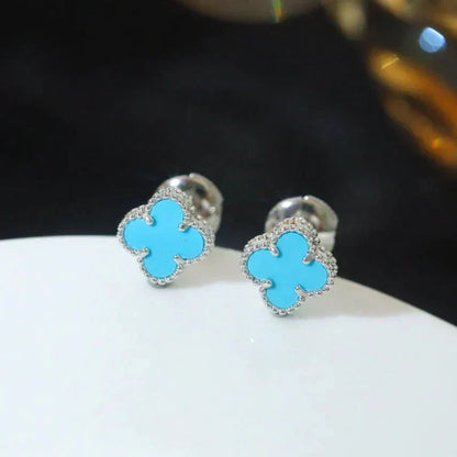 [Resenly Jewelry]CLOVER MINI 9.5MM ONYX STUD EARRINGS SILVER