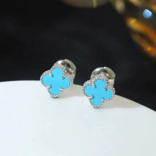 [Resenly Jewelry]CLOVER MINI 9.5MM ONYX STUD EARRINGS SILVER