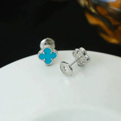 [Resenly Jewelry]CLOVER MINI 9.5MM ONYX STUD EARRINGS SILVER