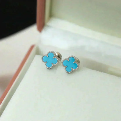 [Resenly Jewelry]CLOVER MINI 9.5MM ONYX STUD EARRINGS SILVER