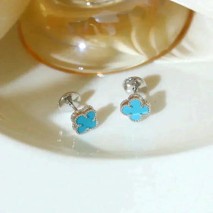 [Resenly Jewelry]CLOVER MINI 9.5MM ONYX STUD EARRINGS SILVER