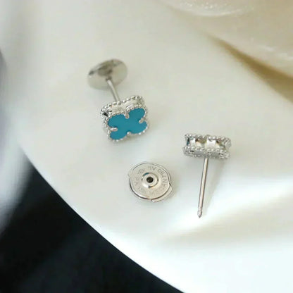 [Resenly Jewelry]CLOVER MINI 9.5MM ONYX STUD EARRINGS SILVER