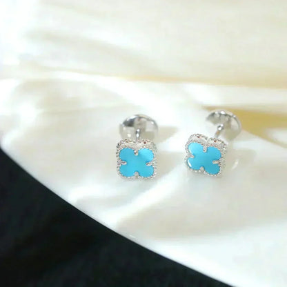 [Resenly Jewelry]CLOVER MINI 9.5MM ONYX STUD EARRINGS SILVER