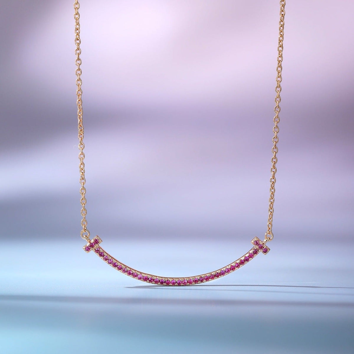 [Resenly Jewelry]BIG SMILE PEDANT PINK DIAMOND NECKLACE