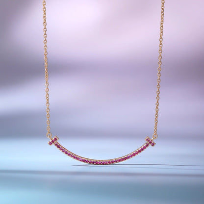[Resenly Jewelry]BIG SMILE PEDANT PINK DIAMOND NECKLACE