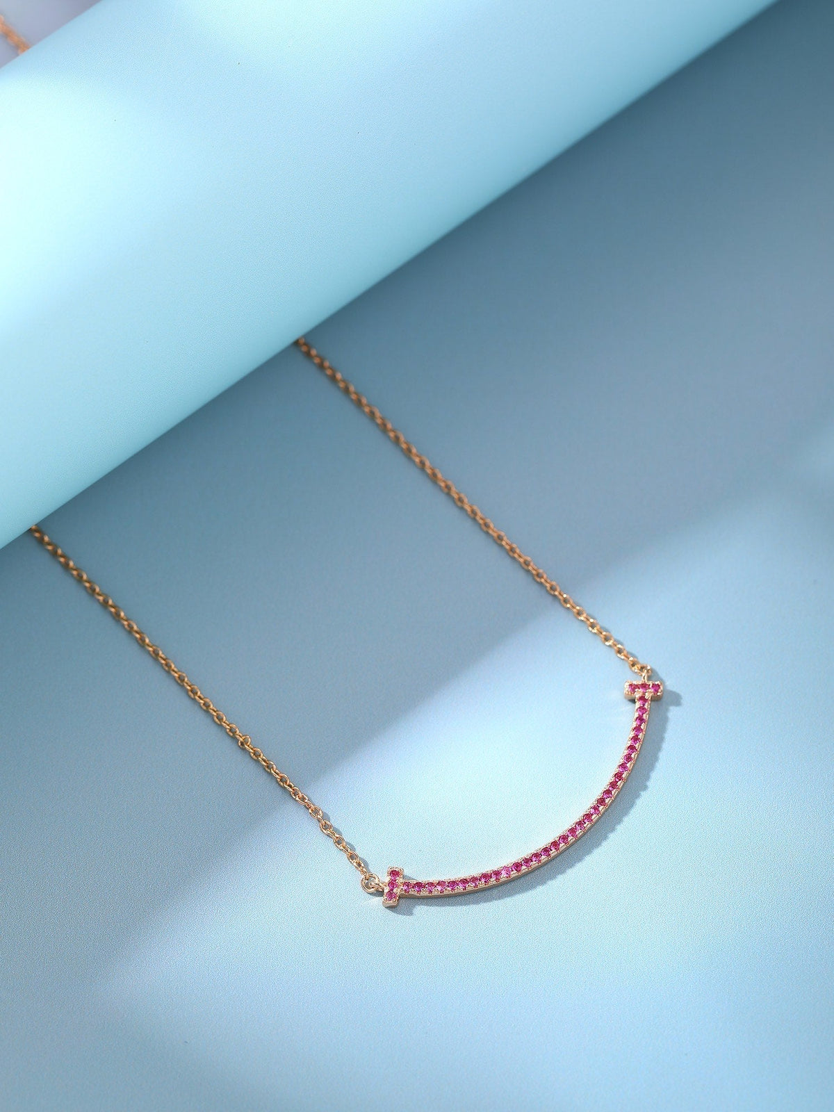 [Resenly Jewelry]BIG SMILE PEDANT PINK DIAMOND NECKLACE