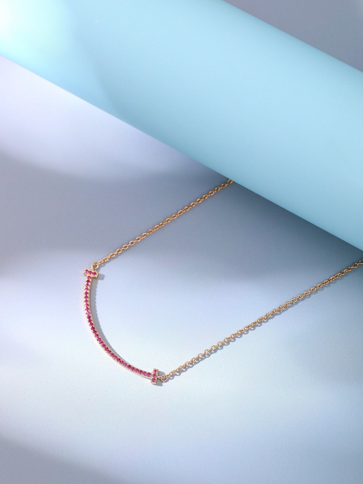 [Resenly Jewelry]BIG SMILE PEDANT PINK DIAMOND NECKLACE