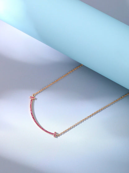 [Resenly Jewelry]BIG SMILE PEDANT PINK DIAMOND NECKLACE